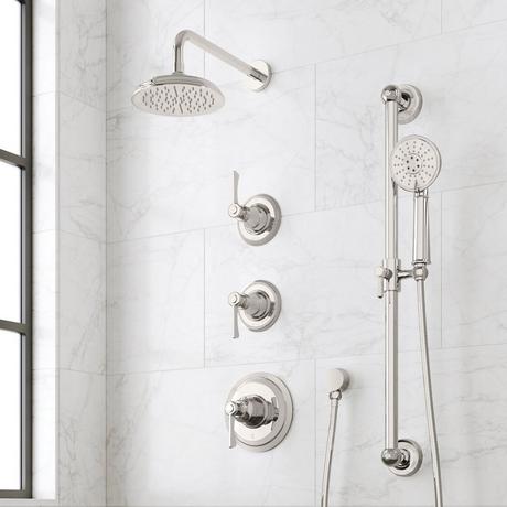 Marceau Thermostatic Shower System With Slide Bar and Hand Shower - Lever Handles