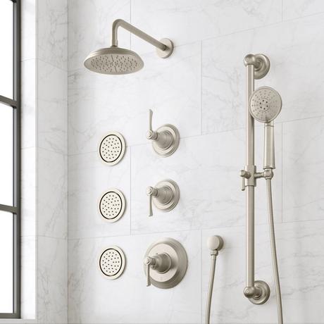 Marceau Thermostatic Shower System With 3 Body Sprays, Slide Bar and Hand Shower - Lever Handles