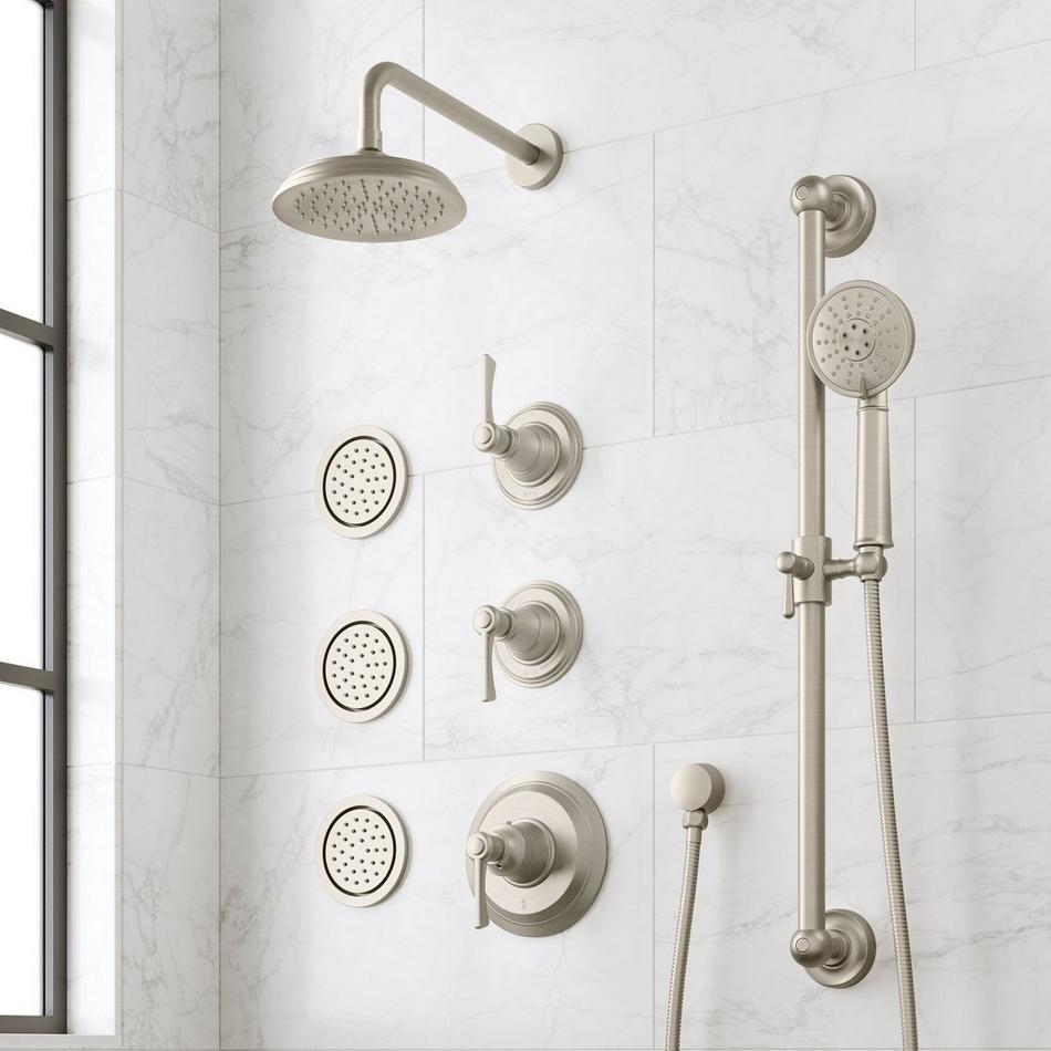 Marceau Thermostatic Shower System With 3 Body Sprays, Slide Bar and Hand Shower - Lever Handles, , large image number 1