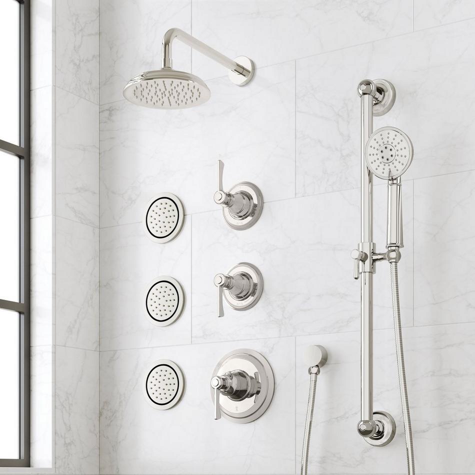 Marceau Thermostatic Shower With 3 Body Sprays, Slide Bar & Hand Shower - Lever - Polished Nickel, , large image number 0