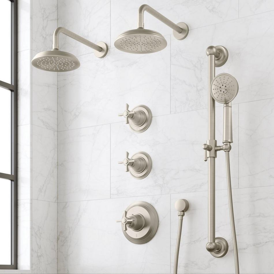 Marceau Thermostatic Shower System With Dual Showerheads, Slide Bar and Hand Shower - Cross Handles, , large image number 1