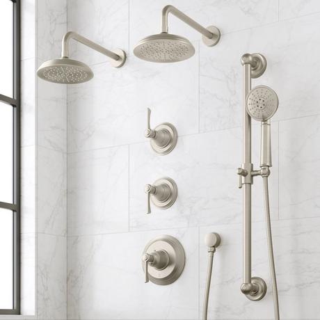 Marceau Thermostatic Shower System With Dual Showerheads, Slide Bar and Hand Shower - Lever Handles