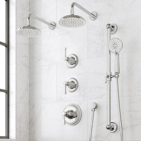Marceau Thermostatic Shower System With Dual Showerheads, Slide Bar and Hand Shower - Lever Handles