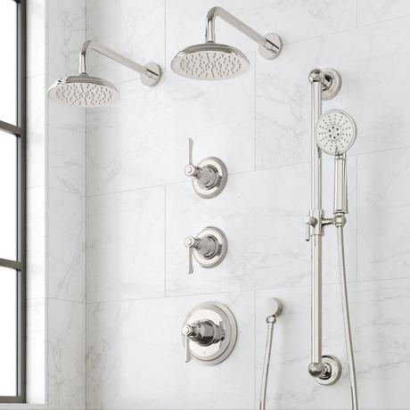 Marceau Thermostatic Shower System With Dual Showerheads, Slide Bar and Hand Shower - Lever Handles