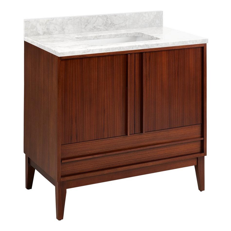 36" Sybill Mahogany Vanity - Outlet - Rect undermount - Washed Walnut - Carrara Marble - No Hole, , large image number 0