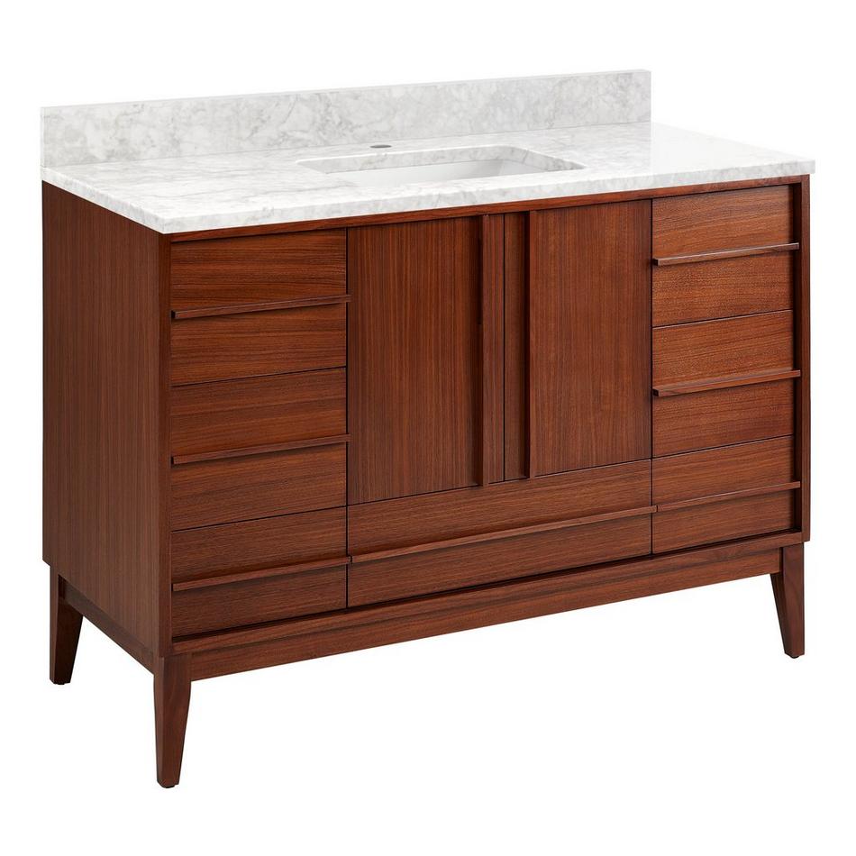 48" Sybill Mahogany Vanity - Outlet - Rect Undermount - Washed Walnut - Carrara Marble - 1 Hole, , large image number 0