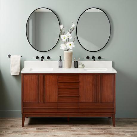 60" Sybill Mahogany Double Vanity - Outlets - Rect Undermount - Washed Walnut