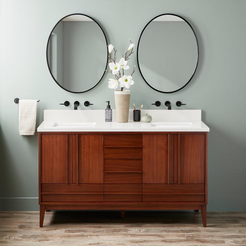 60" Sybill Mahogany Double Vanity - Outlets - Rect Undermount - Washed Walnut, , large image number 1