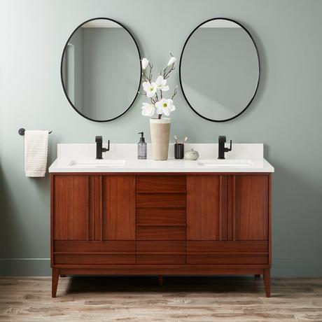 60" Sybill Mahogany Double Vanity - Outlets - Rect Undermount - Washed Walnut