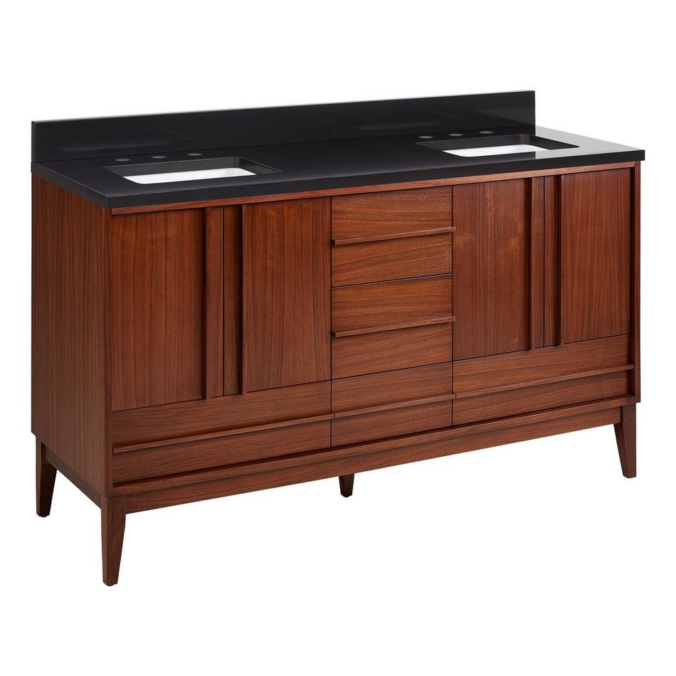 60" Sybill Mahogany Double Vanity - Outlets - Rect Undermount - Washed Walnut - CB Quartz - 3 Hole, , large image number 0