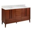 60" Sybill Mahogany Double Vanity - Outlets - Rect Undermount - Washed Walnut - Carrara - 3 Hole, , large image number 0
