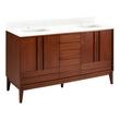 60" Sybill Mahogany Double Vanity - Outlets - Rect Undermount - Washed Walnut - FW Quartz - 1 Hole, , large image number 0