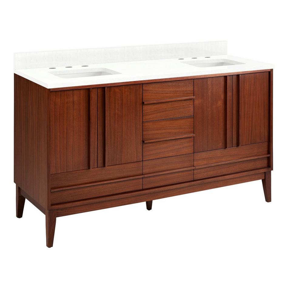 60" Sybill Mahogany Double Vanity - Outlets - Rect Undermount - Washed Walnut - FW Quartz - 3 Hole, , large image number 0