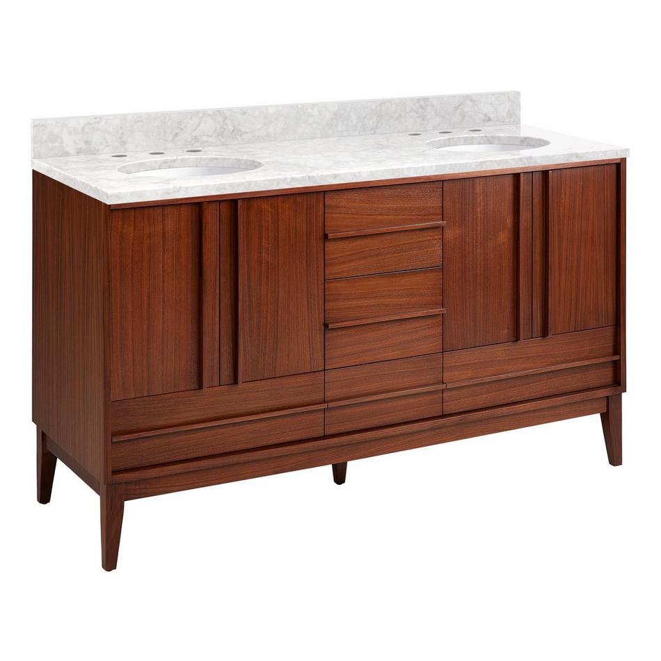 60" Sybill Mahogany Double Vanity - Outlets - Undermount - Washed Walnut - Carrara Marble - 3 Hole, , large image number 0