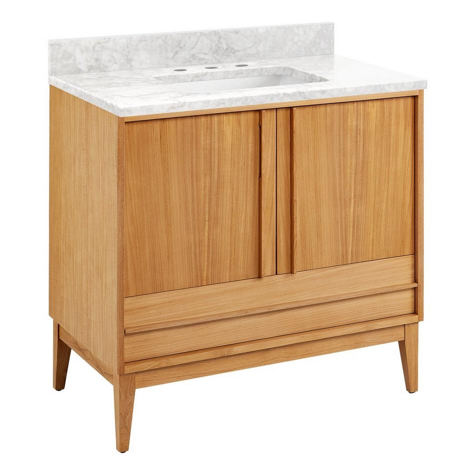 36" Sybill Vanity - Outlet - Rect Undermount - Natural Teak - Carrara Marble - 3 Hole, , large image number 0