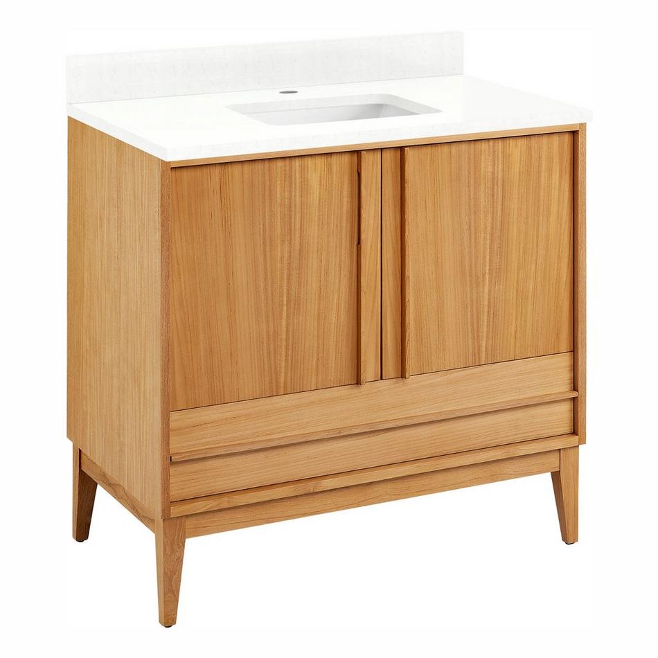 36" Sybill Vanity - Outlet - Rect Undermount - Natural Teak - FW Quartz - 1 Hole, , large image number 0