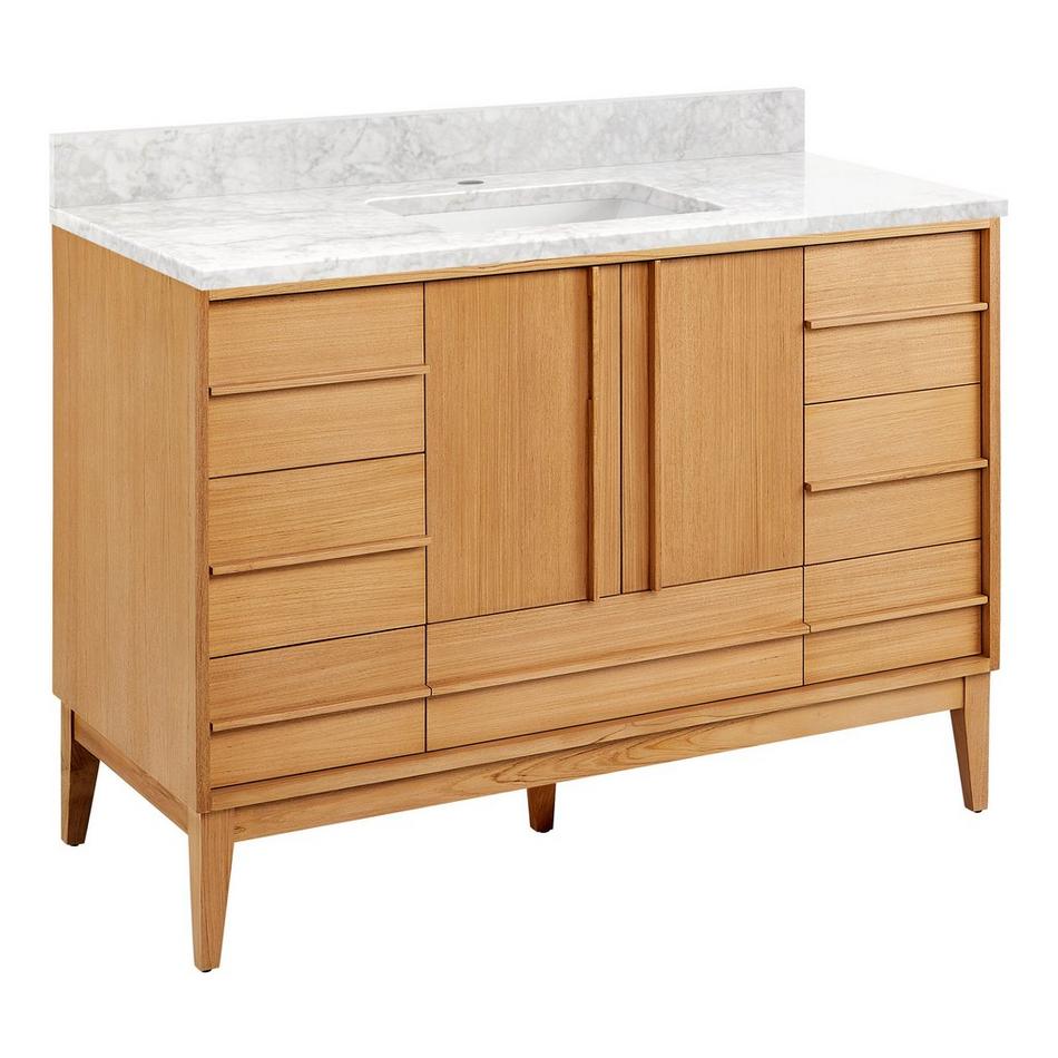 48" Sybill Vanity - Outlet - Rect Undermount - Natural Teak - Carrara Marble - 1 Hole, , large image number 0