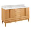 60" Sybill Double Vanity - Outlets Undermount - Natural Teak - Carrara Marble - 3 Hole, , large image number 0