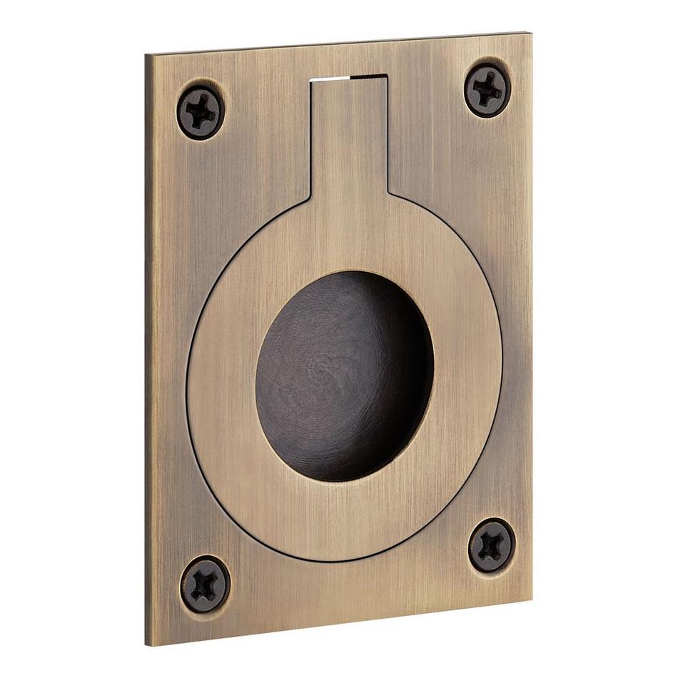 2-1/8" Eldora Brass Recessed Pocket Door Ring Pull - Antique Brass, , large image number 0