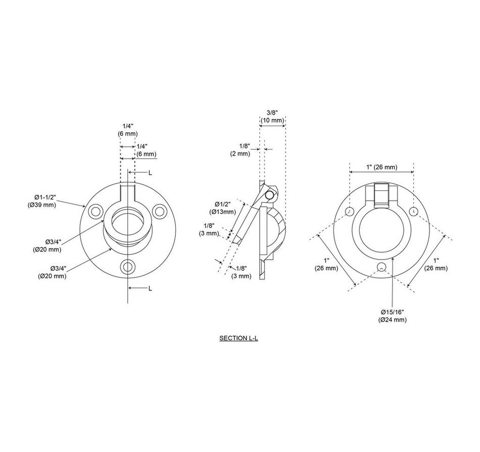 1-1/2" Elowen Brass Recessed Pocket Door Ring Pull - Polished Brass, , large image number 1