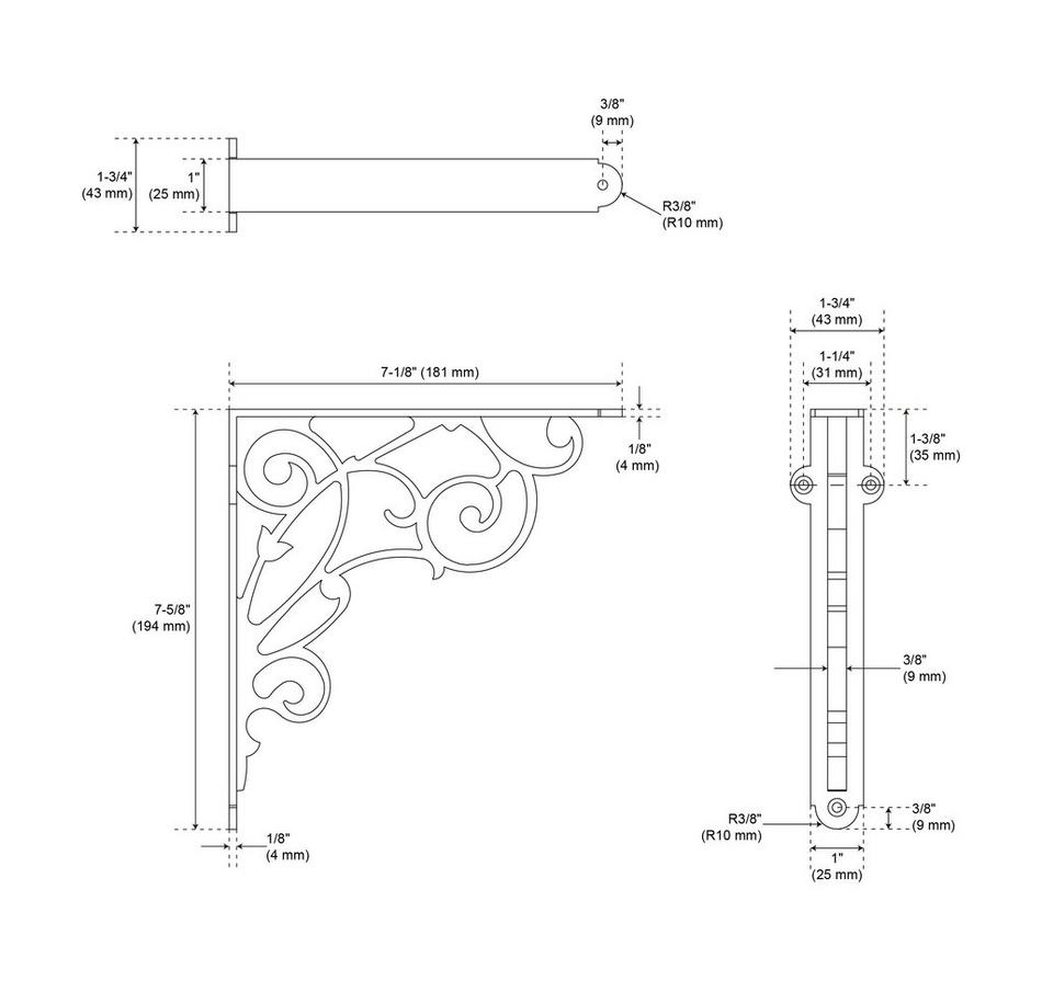7-1/8" Lienna Scrollwork Brass Shelf Bracket - Polished Brass, , large image number 3