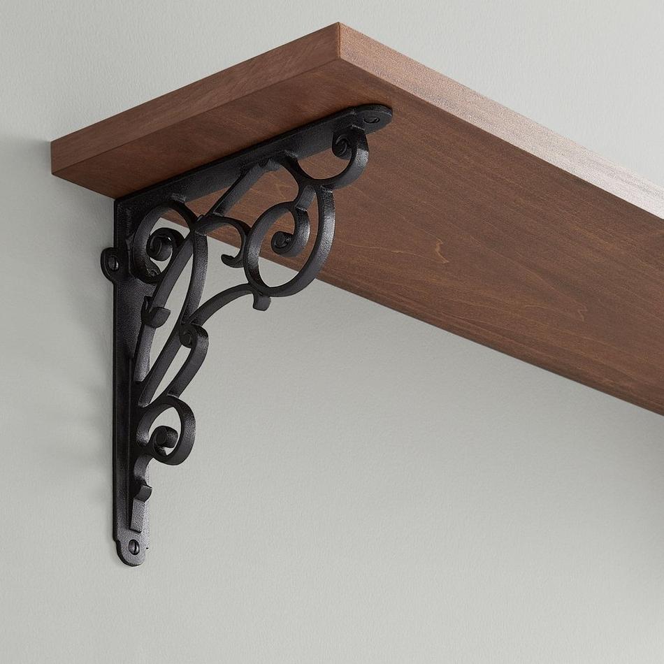 7-1/8" Lienna Scrollwork Cast Iron Shelf Bracket - Black Powder Coat, , large image number 0