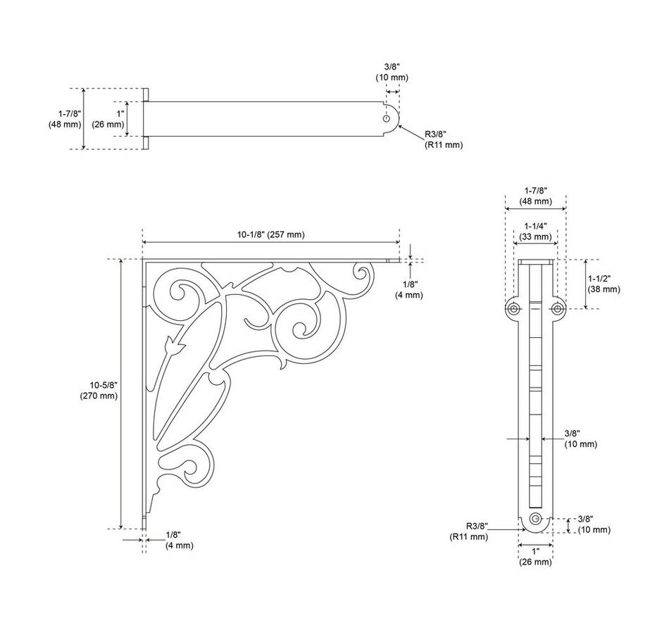 10-1/8" Lienna Scrollwork Brass Shelf Bracket - Polished Brass, , large image number 3