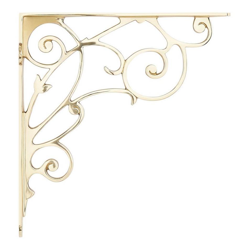 7-1/8" Lienna Scrollwork Brass Shelf Bracket - Polished Brass, , large image number 1
