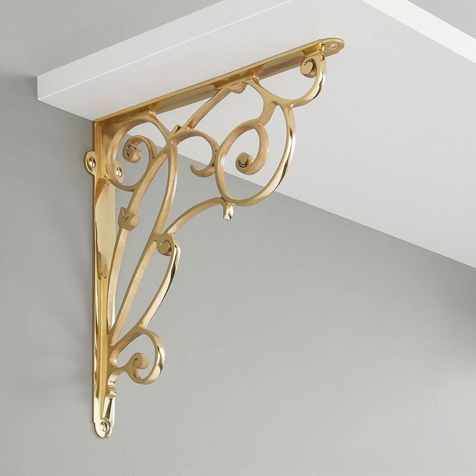 Lienna Scrollwork Brass Shelf Bracket, , large image number 0