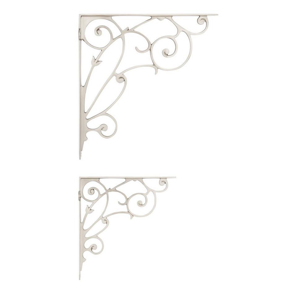 10-1/8" Lienna Scrollwork Brass Shelf Bracket - Brushed Nickel, , large image number 2