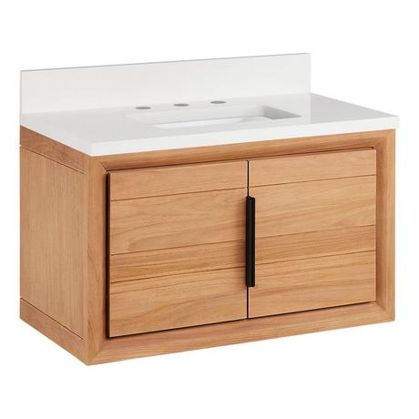 30" Aliso Narrow Wall-Mount Vanity with Rect Undermount - Outlets - Natural Teak