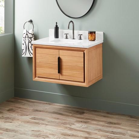 30" Aliso Narrow Wall-Mount Vanity with Rect Undermount - Outlets - Natural Teak