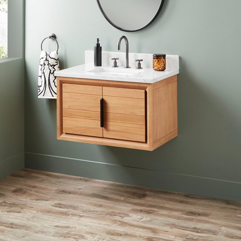30" Aliso Narrow Wall-Mount Vanity with Rect Undermount - Outlets - Natural Teak, , large image number 0
