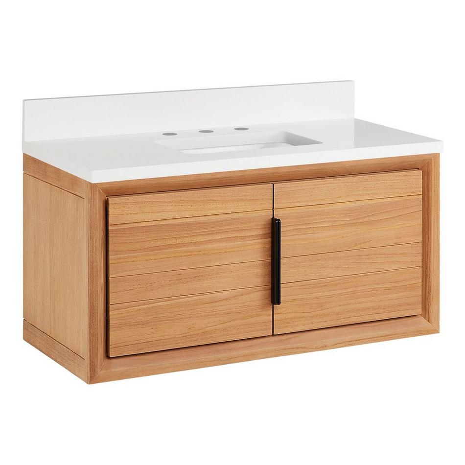 36" Aliso Narrow Wall-Mount Vanity with Rect Undermount - Outlets - Natural Teak - AW Quartz - 3Hole, , large image number 0