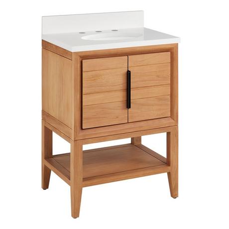 24" Aliso Console Vanity with Undermount - Outlets - Natural Teak