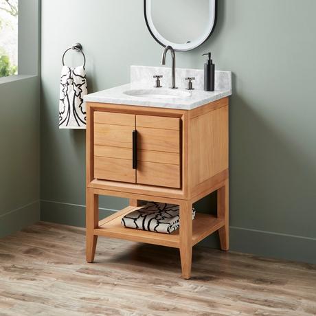 24" Aliso Console Vanity with Undermount - Outlets - Natural Teak