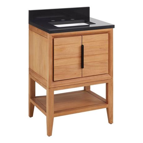 24" Aliso Console Vanity with Rect Undermount - Outlets - Natural Teak