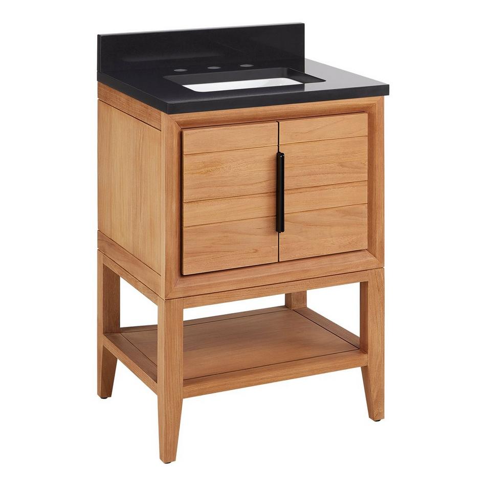 24" Aliso Console Vanity with Rect Undermount - Outlets - Natural Teak - CB Quartz - 3 Hole, , large image number 0