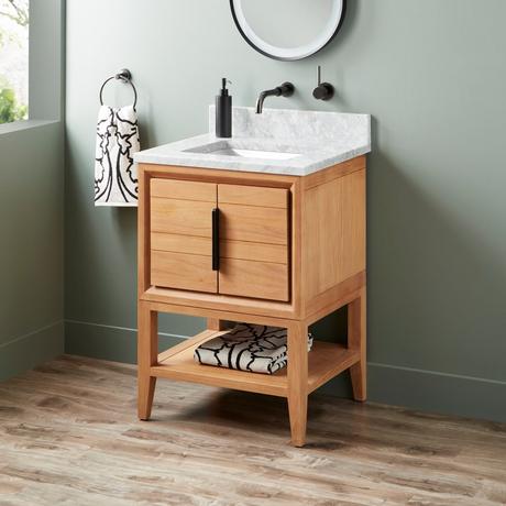 24" Aliso Console Vanity with Rect Undermount - Outlets - Natural Teak
