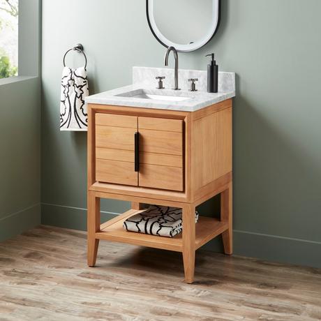 24" Aliso Console Vanity with Rect Undermount - Outlets - Natural Teak
