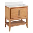 30" Aliso Console Vanity with Rect Undermount - Outlets - Natural Teak - AW Quartz - No Hole, , large image number 0