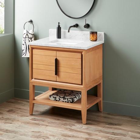 30" Aliso Console Vanity with Rect Undermount - Outlets - Natural Teak