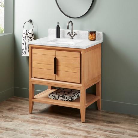 30" Aliso Console Vanity with Rect Undermount - Outlets - Natural Teak