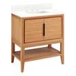 30" Aliso Console Vanity with Rect Undermount - Outlets - Natural Teak - FW Quartz - 3 Hole, , large image number 0