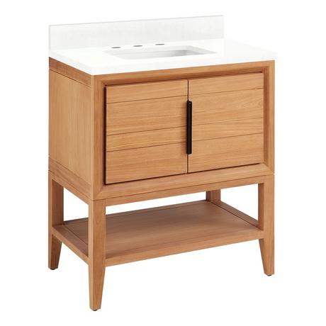30" Aliso Console Vanity with Rect Undermount - Outlets - Natural Teak