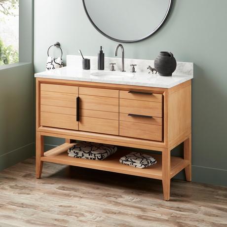 48" Aliso Console Vanity with Undermount - Outlets - Natural Teak