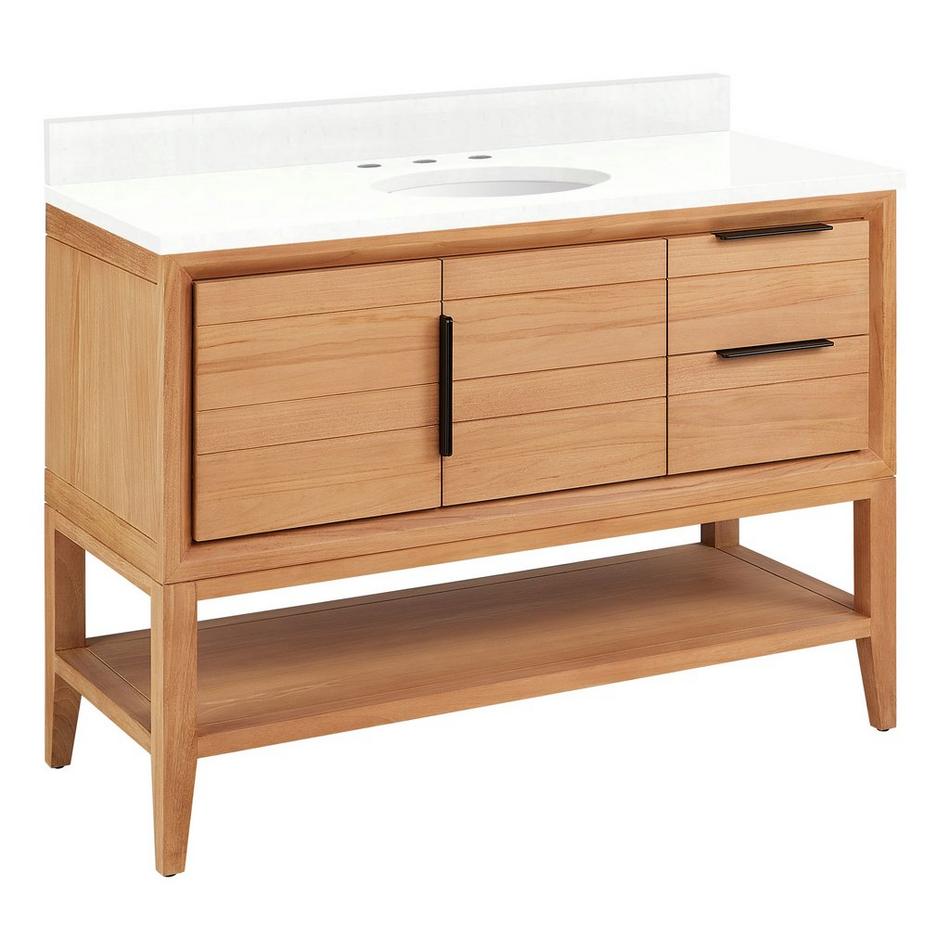 48" Aliso Console Vanity with Undermount - Outlets - Natural Teak - FW Quartz - 3 Hole, , large image number 0