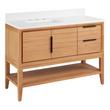 48" Aliso Left Offset Vanity with Rect Undermount - Outlets - Natural Teak - AW Quartz - 3 Hole, , large image number 0