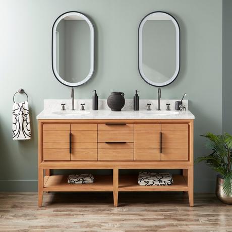 60" Aliso Console Double Vanity with Undermount - Outlets - Natural Teak