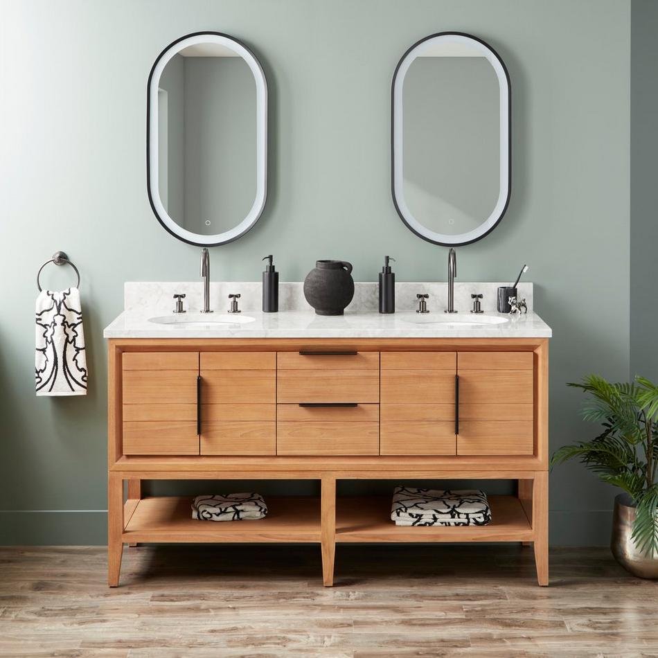 60" Aliso Console Double Vanity with Undermount - Outlets - Natural Teak, , large image number 0